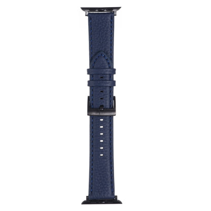 Litchi Texture Leather Watch Band For Apple Watch Ultra 49mm&Watch Ultra 2 49mm / Series 9&8&7 45mm / SE 3&SE 2&6&SE&5&4 44mm / 3&2&1 42mm(Midnight Blue) by buy2fix