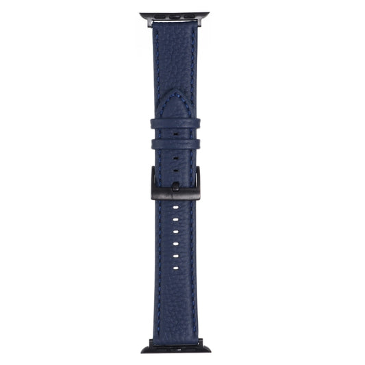 Litchi Texture Leather Watch Band For Apple Watch Ultra 49mm&Watch Ultra 2 49mm / Series 9&8&7 45mm / SE 3&SE 2&6&SE&5&4 44mm / 3&2&1 42mm(Midnight Blue) by buy2fix