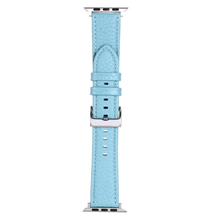Litchi Texture Leather Watch Band For Apple Watch Ultra 49mm&Watch Ultra 2 49mm / Series 9&8&7 45mm / SE 3&SE 2&6&SE&5&4 44mm / 3&2&1 42mm(Light Blue) by buy2fix
