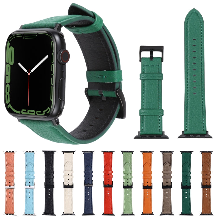 Litchi Texture Leather Watch Band For Apple Watch Ultra 49mm&Watch Ultra 2 49mm / Series 9&8&7 45mm / SE 3&SE 2&6&SE&5&4 44mm / 3&2&1 42mm(Dark Brown) by buy2fix