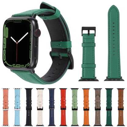 Litchi Texture Leather Watch Band For Apple Watch Ultra 49mm&Watch Ultra 2 49mm / Series 9&8&7 45mm / SE 3&SE 2&6&SE&5&4 44mm / 3&2&1 42mm(Dark Brown) by buy2fix