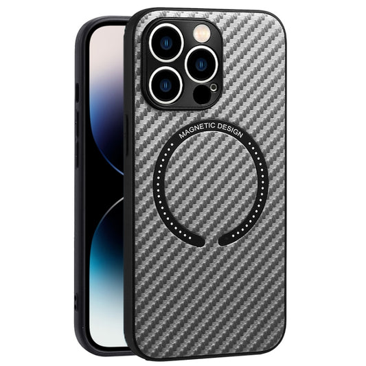 For iPhone 14 Pro Carbon Fiber Texture MagSafe Magnetic Phone Case(Silver Grey) by buy2fix