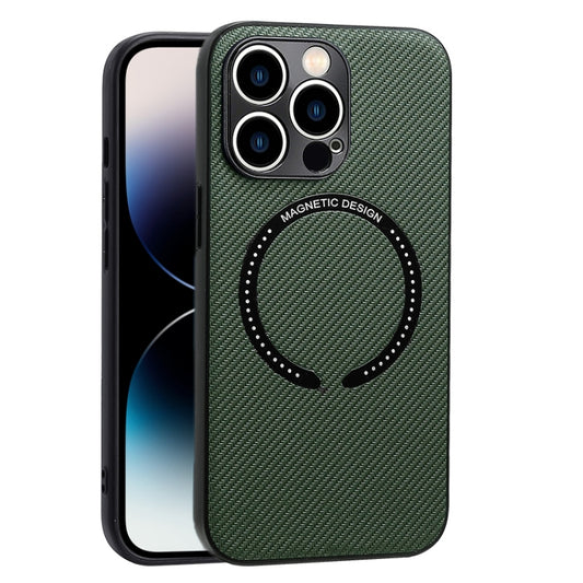 For iPhone 14 Pro Carbon Fiber Texture MagSafe Magnetic Phone Case(Dark Green) by buy2fix