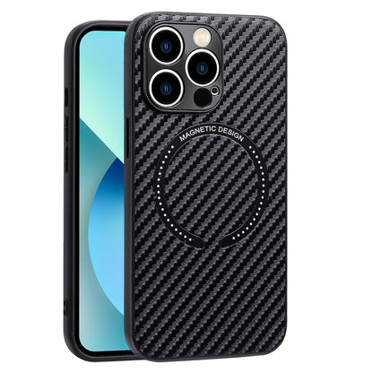 For iPhone 13 Carbon Fiber Texture MagSafe Magnetic Phone Case(Black) by buy2fix