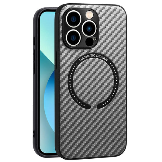 For iPhone 13 Pro Max Carbon Fiber Texture MagSafe Magnetic Phone Case(Silver Grey) by buy2fix