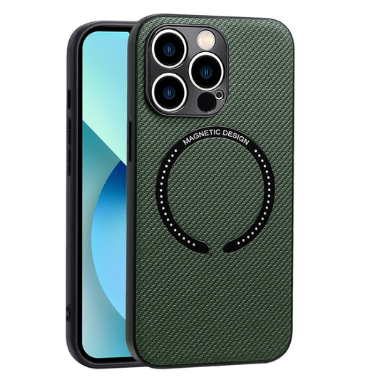 For iPhone 13 Pro Max Carbon Fiber Texture MagSafe Magnetic Phone Case (Dark Green) by buy2fix