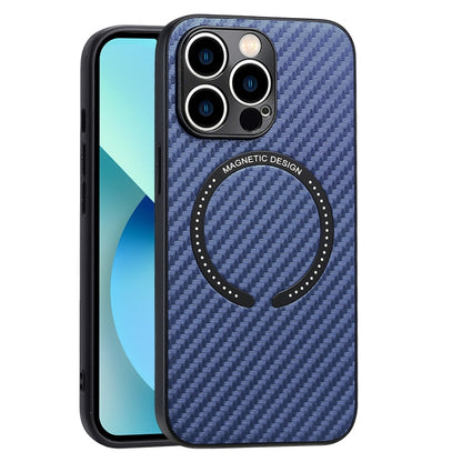 For iPhone 12 Pro Max Carbon Fiber Texture MagSafe Magnetic Phone Case(Blue) by buy2fix