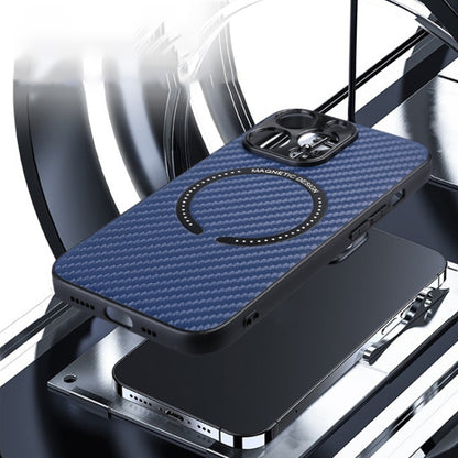 For iPhone 11 Pro Max Carbon Fiber Texture MagSafe Magnetic Phone Case (Blue) by buy2fix