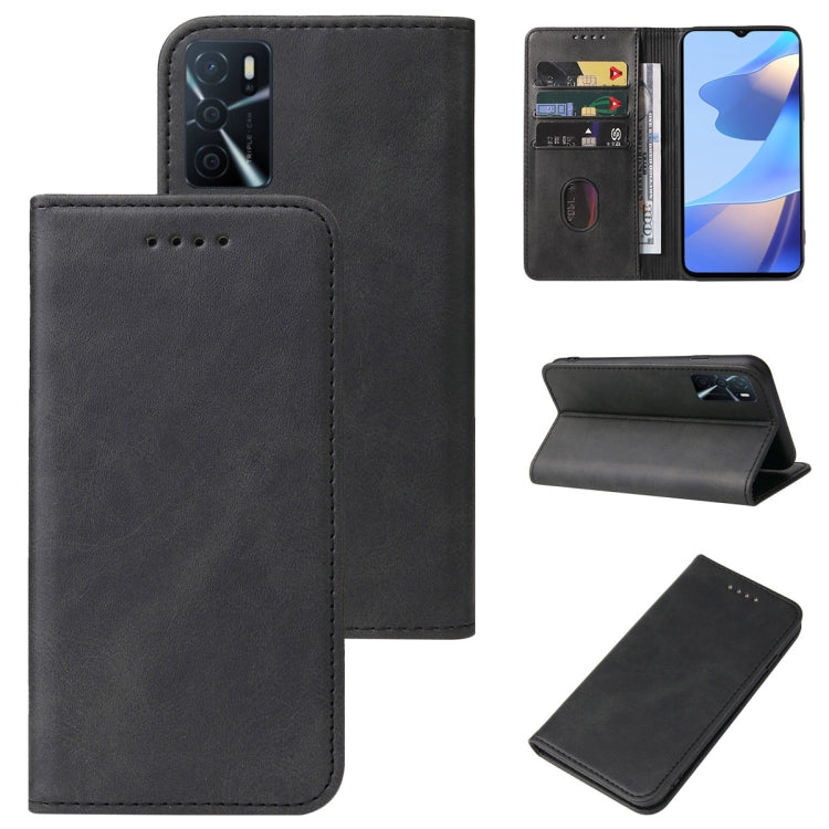 For OPPO A54s Magnetic Closure Leather Phone Case(Black) by buy2fix
