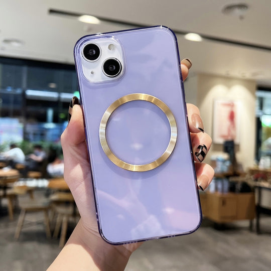 For iPhone 13 mini CD Texture MagSafe TPU Phone Case (Transparent Purple)