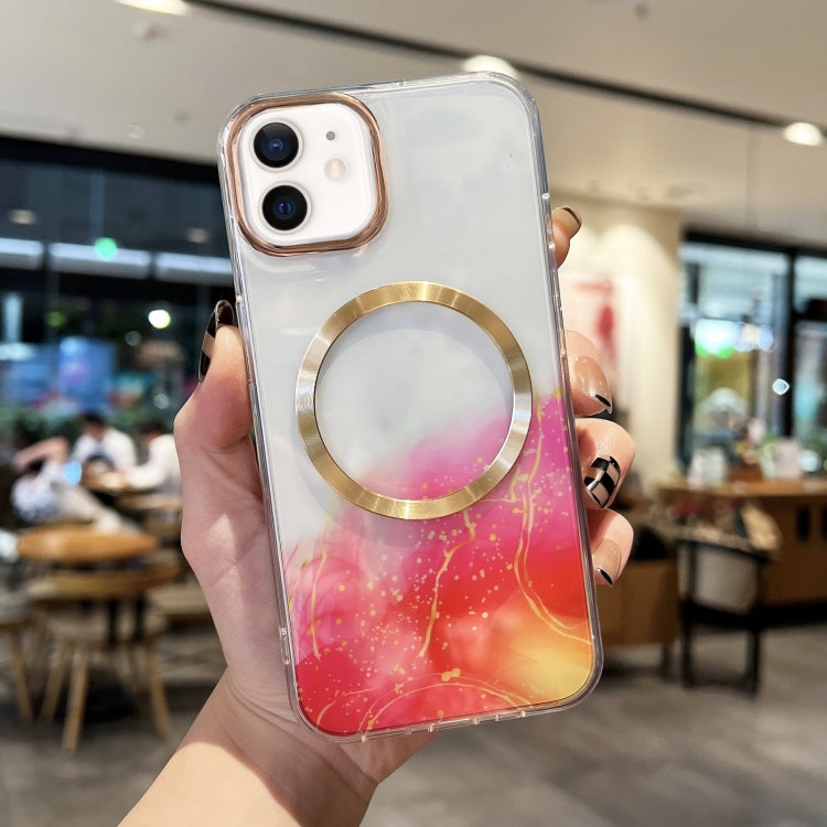 For iPhone 12 Marble MagSafe Clear Phone Case(Red) by buy2fix