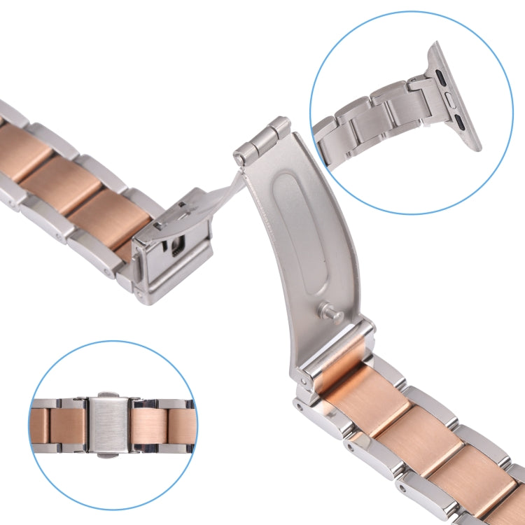 Three Beads Metal Watch Band For Apple Watch Ultra 49mm&Watch Ultra 2 49mm / Series 9&8&7 45mm / SE 3&SE 2&6&SE&5&4 44mm / 3&2&1 42mm(Silver and Rose Gold) by buy2fix