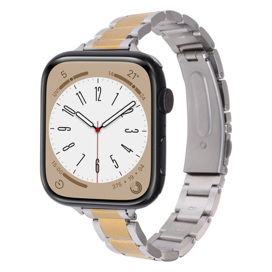 Three Beads Metal Watch Band For Apple Watch Ultra 49mm&Watch Ultra 2 49mm / Series 9&8&7 45mm / SE 3&SE 2&6&SE&5&4 44mm / 3&2&1 42mm(Silver and Gold) by buy2fix