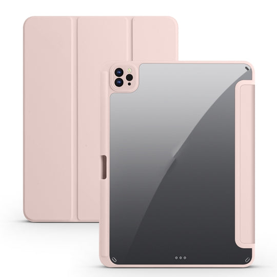 For iPad Air 13 2024 / Pro 12.9 2022 / 2021 / 2020 / 2018 Acrylic 3-folding Smart Leather Tablet Case(Pink)