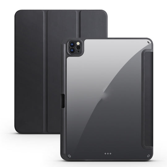 For iPad Air 13 2024 / Pro 12.9 2022 / 2021 / 2020 / 2018 Acrylic 3-folding Smart Leather Tablet Case(Black)