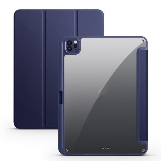 For iPad Air 13 2024 / Pro 12.9 2022 / 2021 / 2020 / 2018 Acrylic 3-folding Smart Leather Tablet Case(Dark Blue)