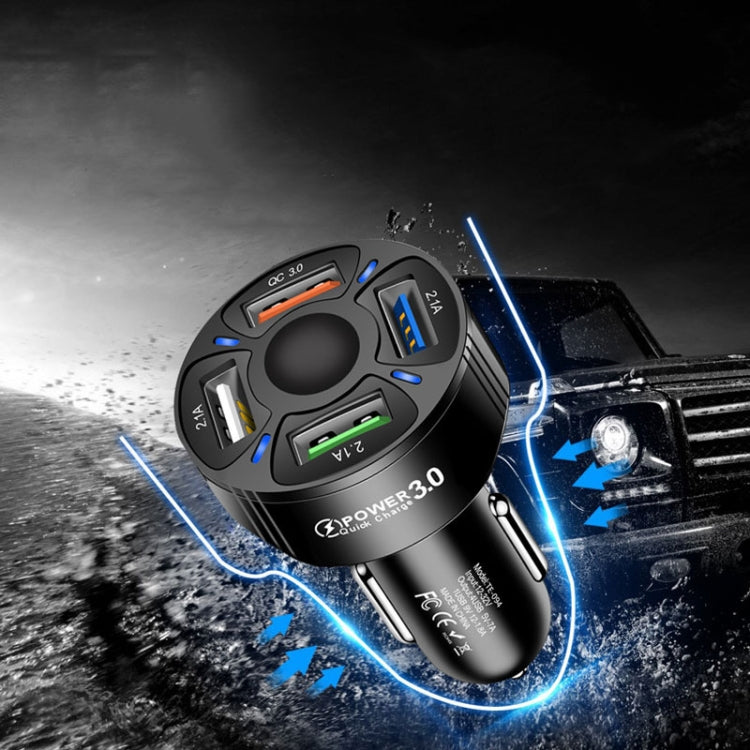 TE-094 4 in 1 Cigarette Lighter Conversion Plug Multi-function USB Car Fast Charger(Black) - Car Charger by buy2fix | Online Shopping UK | buy2fix