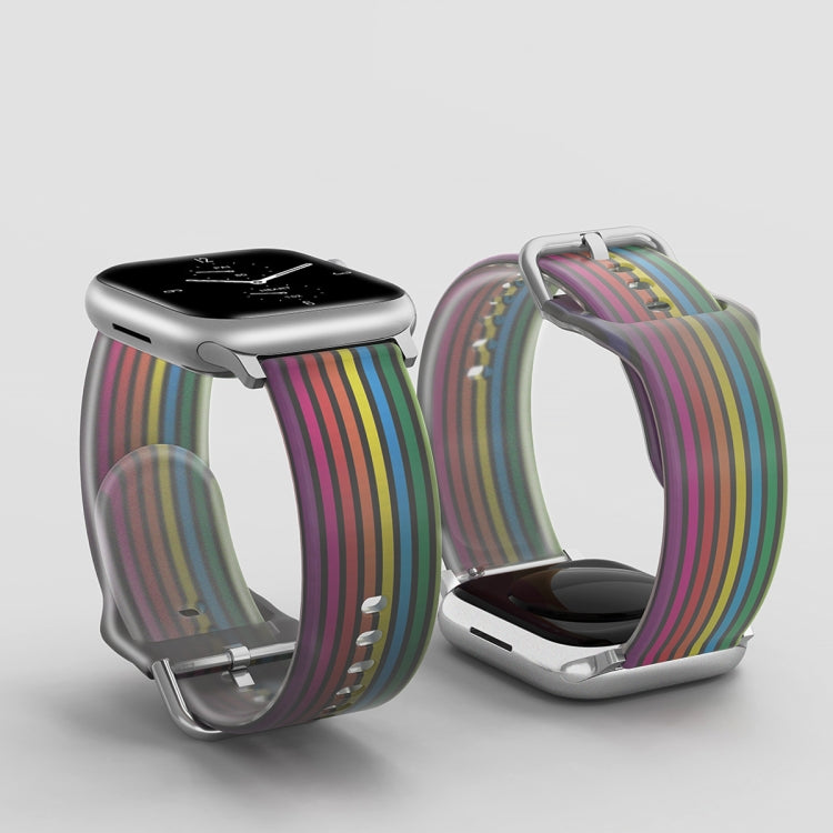 Frosted Translucent Silicone Watch Band For Apple Watch Ultra 49mm&Watch Ultra 2 49mm / Series 9&8&7 45mm / SE 3&SE 2&6&SE&5&4 44mm / 3&2&1 42mm(Black Rainbow) by buy2fix