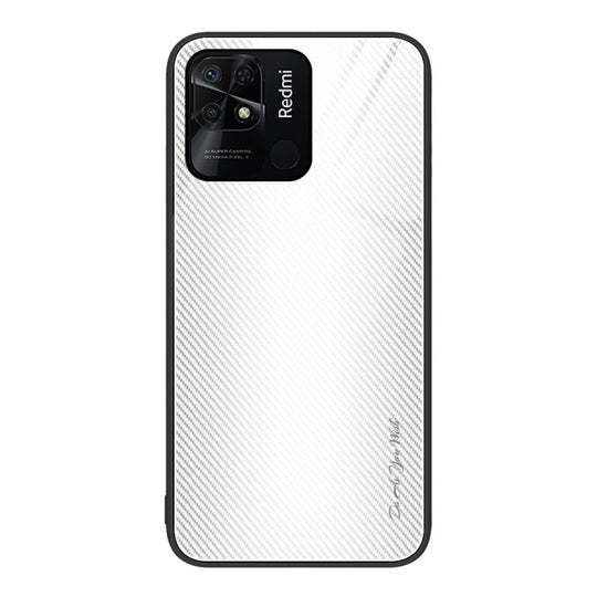For Xiaomi Redmi 10C Texture Gradient Glass TPU Phone Case(White)