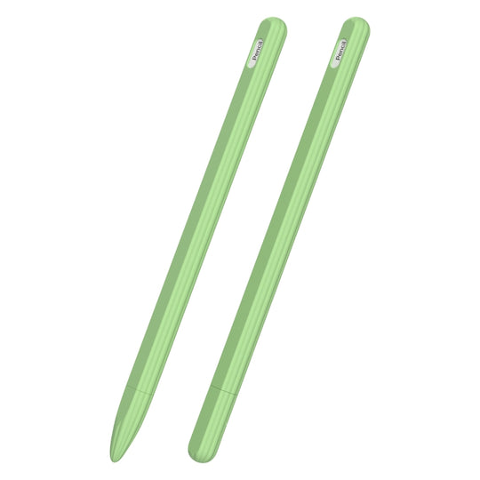 3 in 1 Striped Liquid Silicone Stylus Case with Two Tip Caps For Apple Pencil 1(Matcha Green)