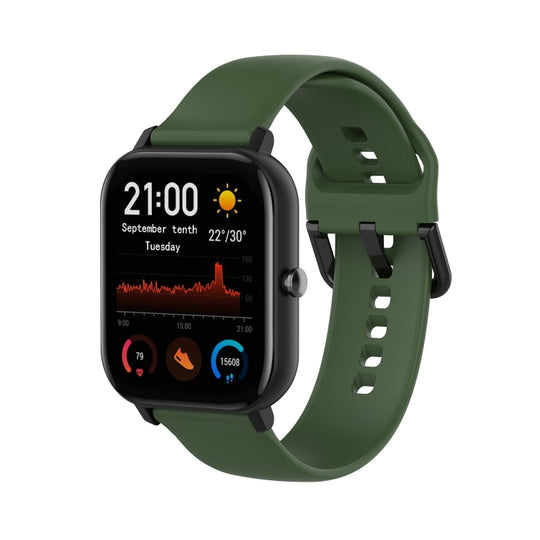 For Amazfit GTS4 Mini Solid Color Soft Silicone Watch Band, Size:S Size(Army Green)