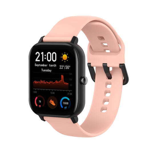 For Amazfit GTS4 Mini Solid Color Soft Silicone Watch Band, Size:S Size(Light Pink)