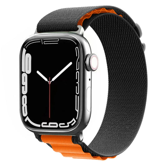 Nylon Watch Band For Apple Watch Series 8&7 45mm / SE 2&6&SE&5&4 44mm / 3&2&1 42mm (Black+Orange) by buy2fix