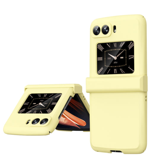 For Motorola Moto Razr 2022 Skin Feel Macaron Three-piece Set Hinge Phone Case(Yellow) - Motorola Cases by buy2fix | Online Shopping UK | buy2fix