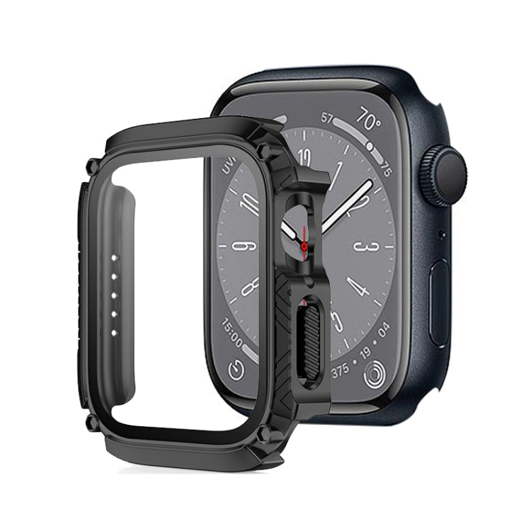Screen Tempered Glass Film Armor Waterproof Watch Case For Apple Watch Series 9 / 8 / 7 45mm(Black) by buy2fix