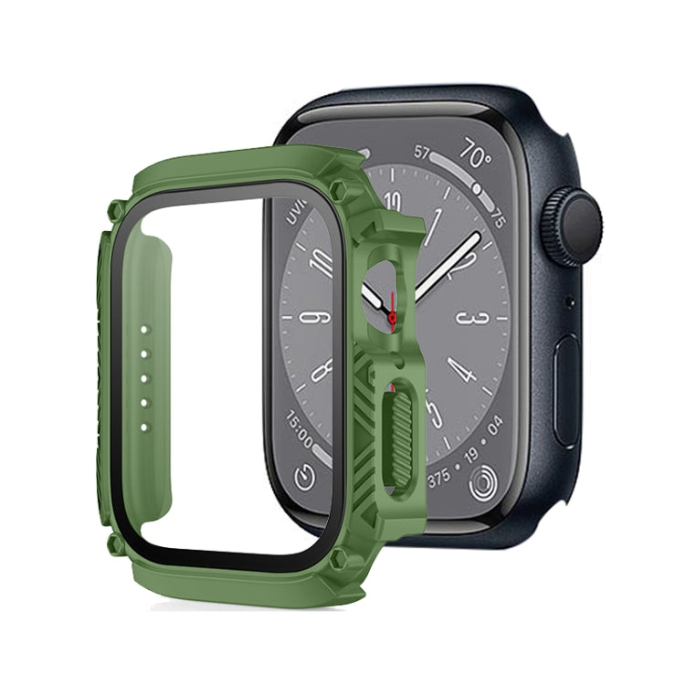 Screen Tempered Glass Film Armor Waterproof Watch Case For Apple Watch Series 9 / 8 / 7 45mm(Army Green) by buy2fix
