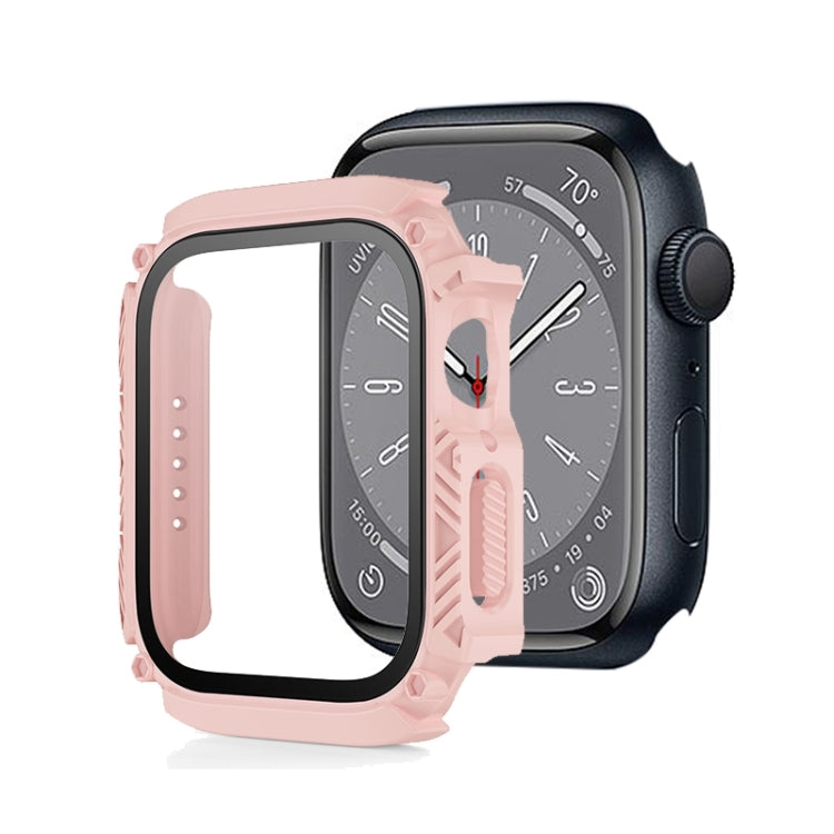 Screen Tempered Glass Film Armor Waterproof Watch Case For Apple Watch Series 9 / 8 / 7 41mm(Pink) by buy2fix