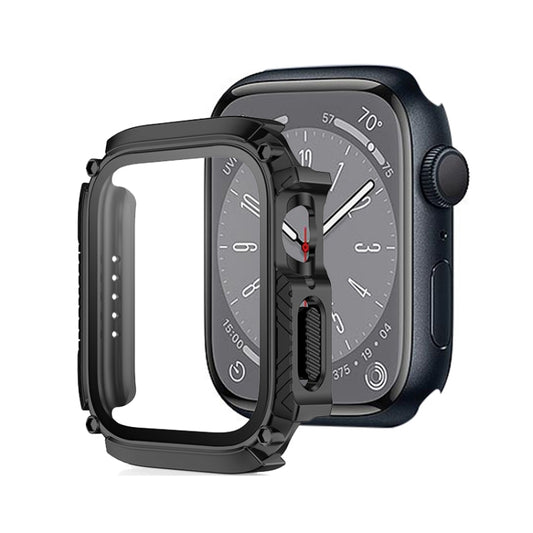 Screen Tempered Glass Film Armor Waterproof Watch Case For Apple Watch Series 9 / 8 / 7 41mm(Black) by buy2fix
