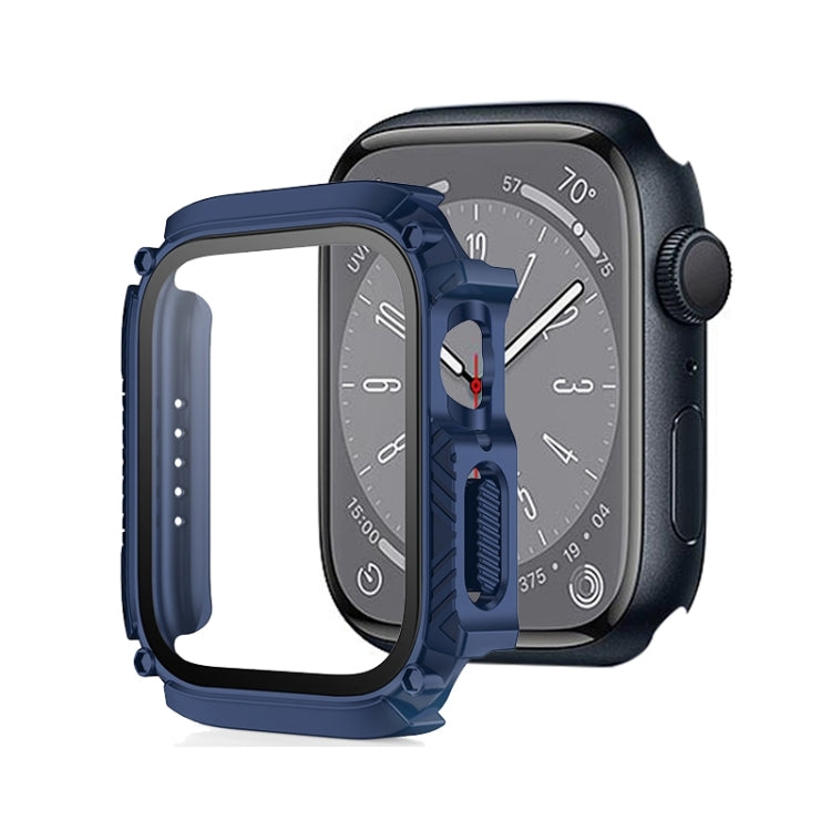 Screen Tempered Glass Film Armor Waterproof Watch Case For Apple Watch Series 9 / 8 / 7 41mm(Midnight Blue) by buy2fix