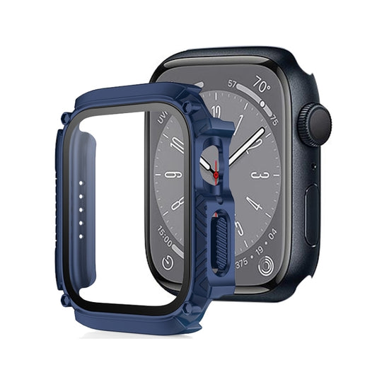Screen Tempered Glass Film Armor Waterproof Watch Case For Apple Watch Series 9 / 8 / 7 41mm(Midnight Blue) by buy2fix