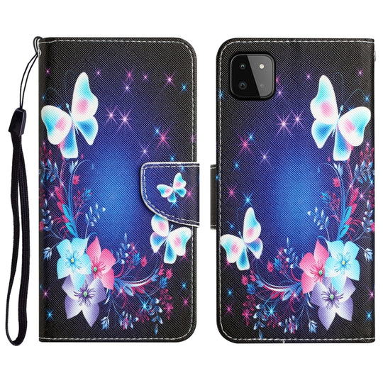 For Samsung Galaxy A22 5G Colored Drawing Leather Phone Case(Butterfly)