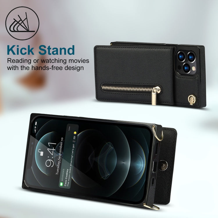 For iPhone 14 Cross-body Zipper Square Phone Case with Holder (Black) - iPhone 14 Cases by buy2fix | Online Shopping UK | buy2fix