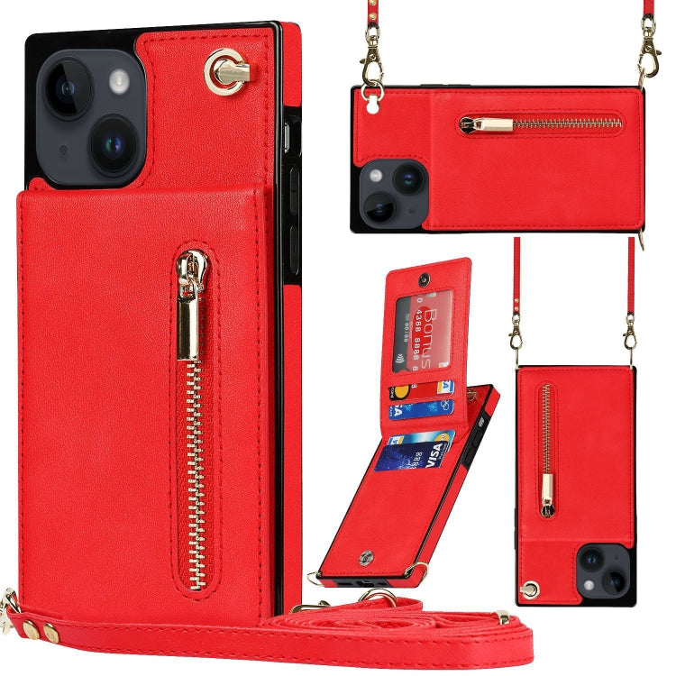 For iPhone 14 Cross-body Zipper Square Phone Case with Holder (Red) - iPhone 14 Cases by buy2fix | Online Shopping UK | buy2fix