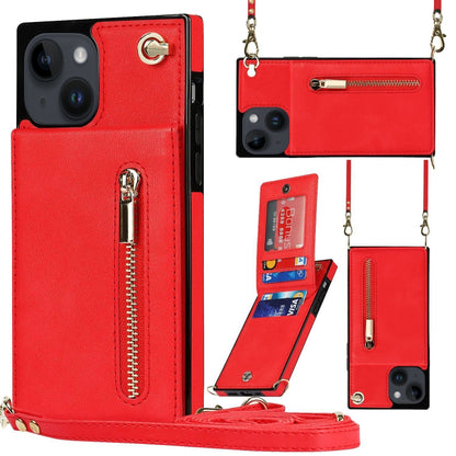 For iPhone 14 Cross-body Zipper Square Phone Case with Holder (Red) - iPhone 14 Cases by buy2fix | Online Shopping UK | buy2fix