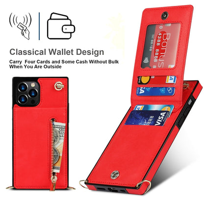 For iPhone 14 Cross-body Zipper Square Phone Case with Holder (Red) - iPhone 14 Cases by buy2fix | Online Shopping UK | buy2fix