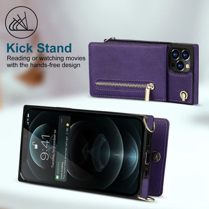 For iPhone 14 Cross-body Zipper Square Phone Case with Holder (Purple) - iPhone 14 Cases by buy2fix | Online Shopping UK | buy2fix