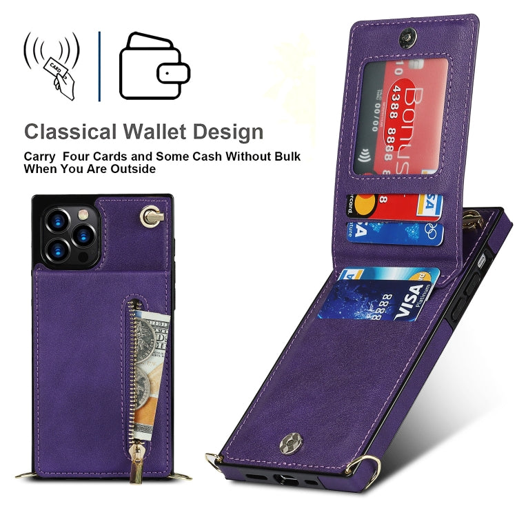 For iPhone 14 Cross-body Zipper Square Phone Case with Holder (Purple) - iPhone 14 Cases by buy2fix | Online Shopping UK | buy2fix