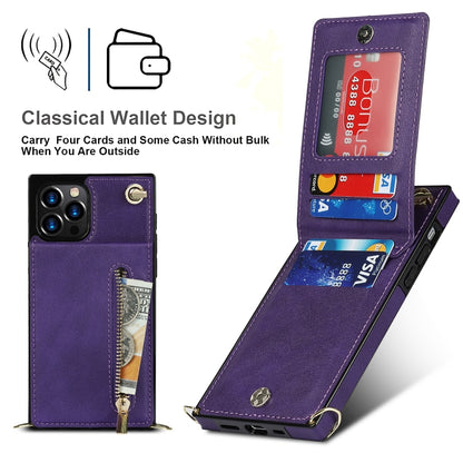 For iPhone 14 Cross-body Zipper Square Phone Case with Holder (Purple) - iPhone 14 Cases by buy2fix | Online Shopping UK | buy2fix