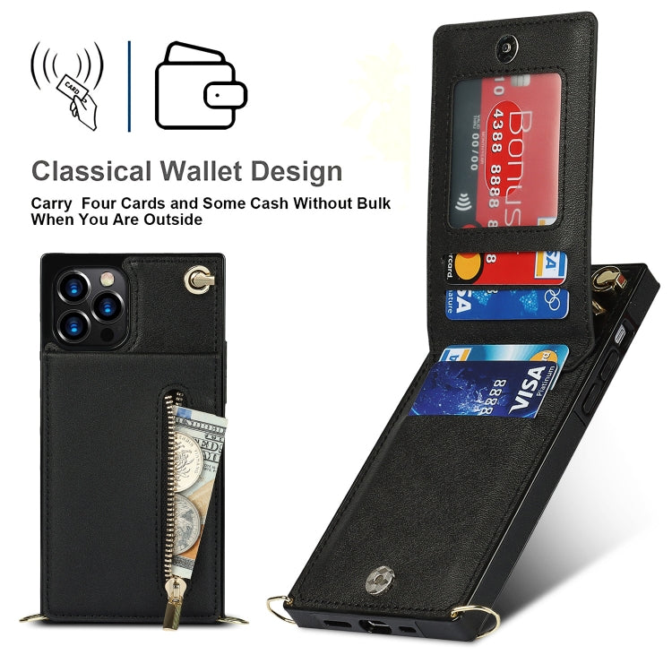 For iPhone 14 Plus Cross-body Zipper Square Phone Case with Holder (Black) - iPhone 14 Plus Cases by buy2fix | Online Shopping UK | buy2fix