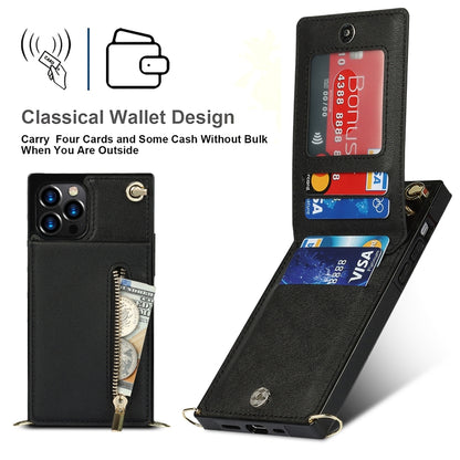 For iPhone 14 Plus Cross-body Zipper Square Phone Case with Holder (Black) - iPhone 14 Plus Cases by buy2fix | Online Shopping UK | buy2fix