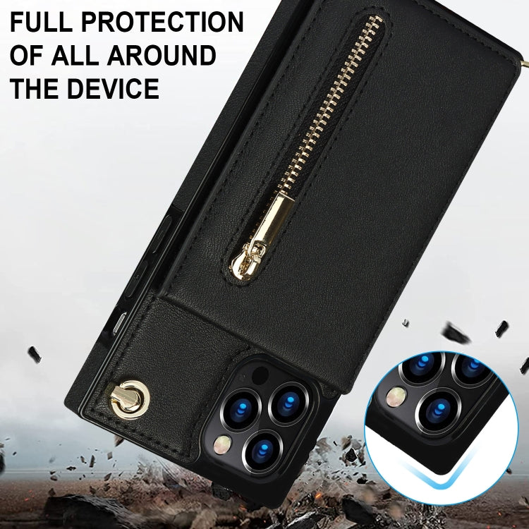 For iPhone 14 Plus Cross-body Zipper Square Phone Case with Holder (Black) - iPhone 14 Plus Cases by buy2fix | Online Shopping UK | buy2fix