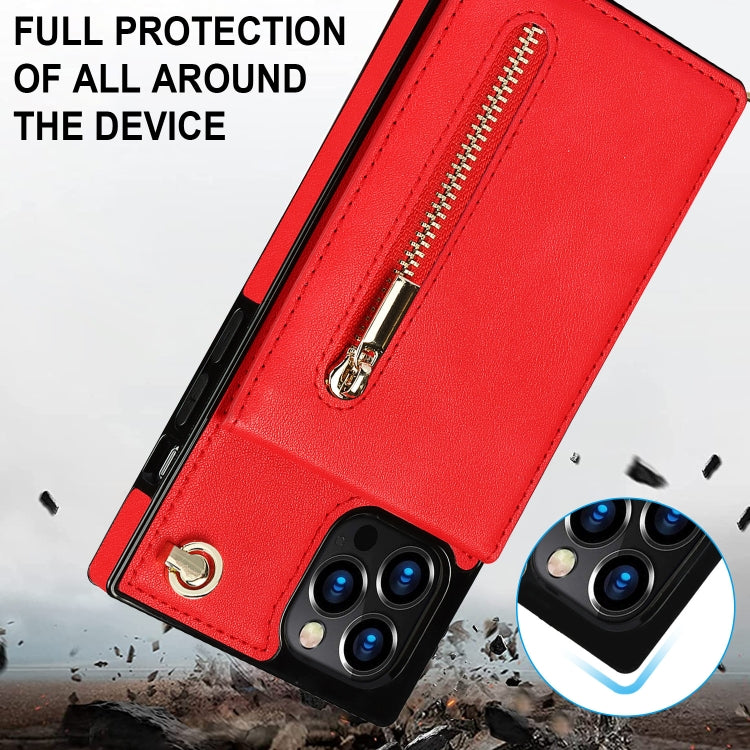 For iPhone 14 Plus Cross-body Zipper Square Phone Case with Holder (Red) - iPhone 14 Plus Cases by buy2fix | Online Shopping UK | buy2fix