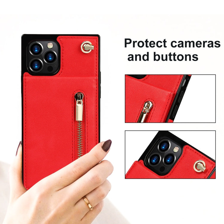 For iPhone 14 Plus Cross-body Zipper Square Phone Case with Holder (Red) - iPhone 14 Plus Cases by buy2fix | Online Shopping UK | buy2fix