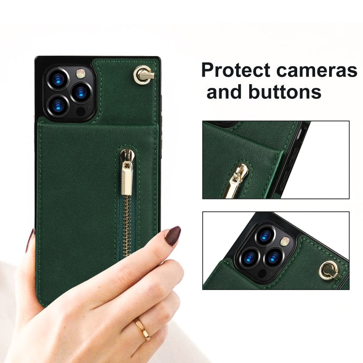 For iPhone 14 Plus Cross-body Zipper Square Phone Case with Holder (Green) - iPhone 14 Plus Cases by buy2fix | Online Shopping UK | buy2fix