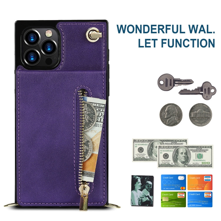 For iPhone 14 Plus Cross-body Zipper Square Phone Case with Holder (Purple) - iPhone 14 Plus Cases by buy2fix | Online Shopping UK | buy2fix