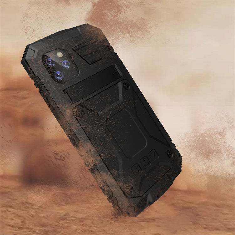 For iPhone 11 Shockproof Waterproof Dust-proof Metal + Silicone Protective Case with Holder(Black) - iPhone 11 Cases by buy2fix | Online Shopping UK | buy2fix